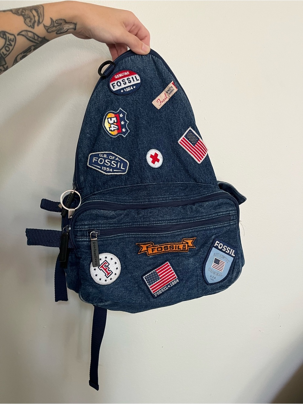 VTG RARE 90s Fossil Denim + Patch Backpack | One Strap Unattached *See Photos*